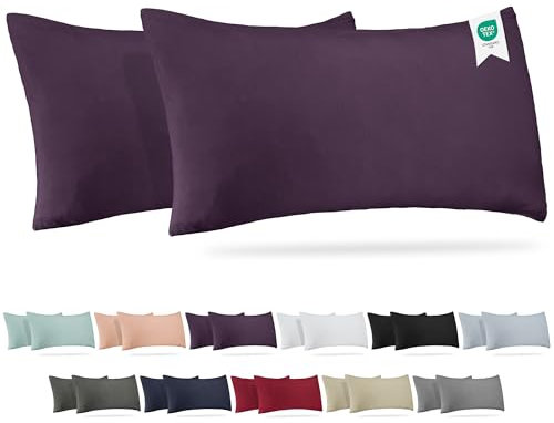 Barbons Kissenbezug 40 x 80 2er Set – 165 g/m² Oeko-TEX Zertifiziert Kopfkissenbezug 100% Jersey Baumwolle weiche Kissenbezüge Kissenhülle mit Reißverschluss (40x80-Aubergine)