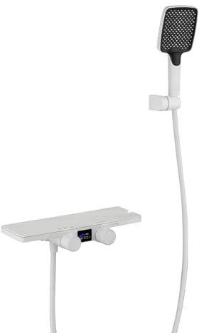 Badewannenarmatur mit Thermostat Weiß Duscharmatur Einhebelmischer Wandhalterung Badewannenarmatur mit Brause mit Temperaturanzeige