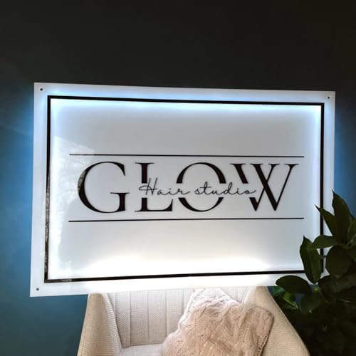 Neonapm Insegna Acrilica Retroilluminata Personalizzata, Segno Luminoso per Logo Aziendale, Vetrina di Ristorante, Negozio, Decorazione di Ufficio, Studio di Bellezza, Forma Quadrata (35-120cm)