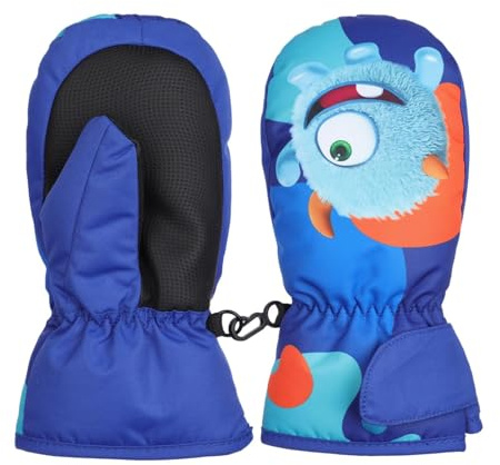 HNGEMSY Waterproof Kids Mittens Toddler Winter Cold Weather Thermal Fleece Lined Warm PU Palm Gloves Snow Ski Glove for Age 1-9 Boys Girls Baby Skiiing Snowboarding Cycling Running (Blue, M（Age4-6）)