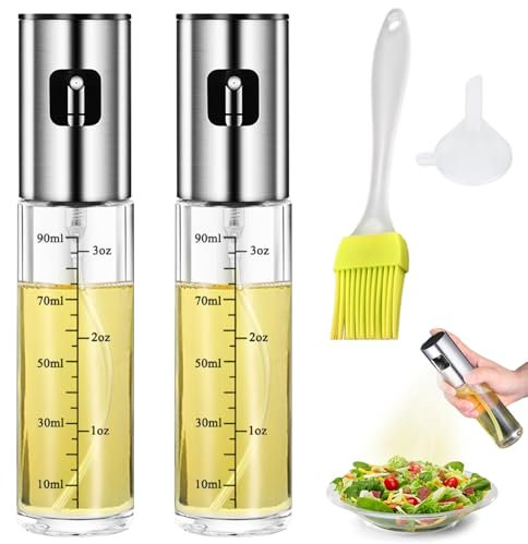 GEMMAHW 2 Pezzi Spruzzino Olio per Friggitrice Aria, 100ML Vetro Spruzzatore Salvagoccia, Olio Spray per Friggitrice ad Aria per Cucina, Spray Nebulizzatore Olio con 1 spazzola & 1 imbuti