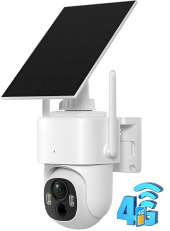 Woox 4G LTE övervakningskamera utomhus solcell 2K 3 MP HD, 360° PTZ utomhuskamera solbatteri utan WLAN med färgmörkerseende, AI-detektering, lokalt och molnminne