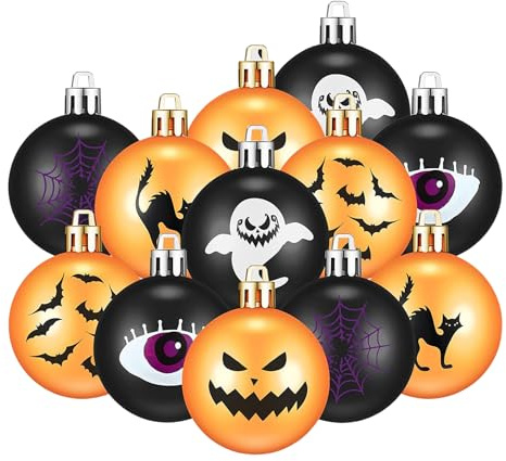 Halloween-bollprydnader - mattmålade dekorationsbollar | 12-delade hängande träddekorationer med skrämmande mönster för halloweenfest, festliga displayer