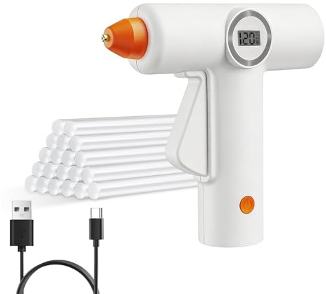 Tendak Cordless Hot Glue Gun with 20 Glue Sticks, Fast Preheating & Rechargeable Hot Melt with LED Display and Battery Indicator Light, Mini Glue Gun for School Crafts DIY Arts and Quick Home Repairs