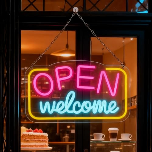 Open Insegna Al Neon Di Benvenuto, Insegna Al Neon Aperta 43 X 23 Cm, Cartello A Led Open Neon Alimentata Tramite Usb, Pannello Luminoso Al Neon Per Bar, Gaming, Camera Da Letto, Decorazione Verticale