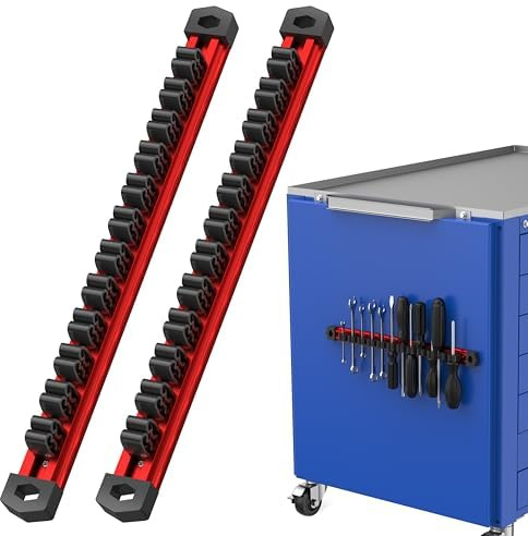 2-Pack Magnetic Screwdriver & Wrench Organizer - 24-Slot Aluminum Rail Tool Holder | for Toolbox, Workshop Wall Organization