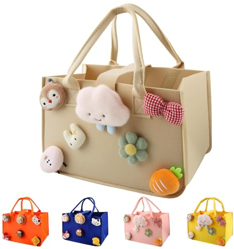 HUANYO Felt Storage Bag for Kids, 30x20x18 cm Colourful Toy Organiser with Handles, DIY Gift Bag for Holidays, Birthday, Christmas Presents (khaki)