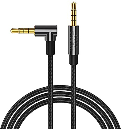 CableCreation 3.5mm Aux Cord 3FT/0.9m, Right Angle TRRS 3.5MM Male to Male Auxiliary HiFi Stereo Cable with Silver-Plating Copper Core for iPhones, Tablet, Headphones, Speakers, Laptops, Black