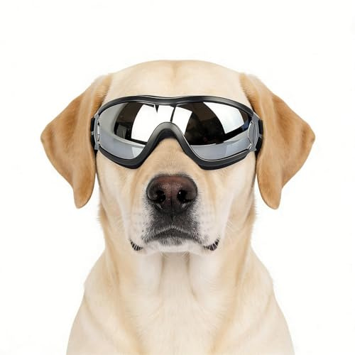 Namsan Dog Goggles Large Breed, UV-Protection Doggie Sunglasses for Medium to Large Dogs, Outdoor Dog Eye Protection, Anti-Fog Anti-Dust Windproof Snowproof, Adjustable Straps, Black