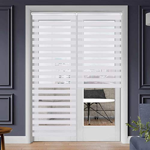 SMONTER Easy Fix Zebra Roller Blind,Day and Night Blinds Curtains with Install Accessories (105CMx230CM, WHITE)
