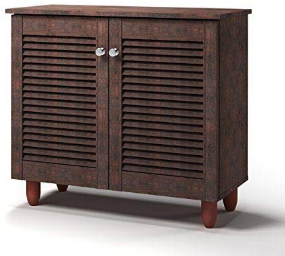 Timber Art Design UK Shoe Storage Cabinet 2 Doors Footwear Stand Rack Unit Cupboard Organizer Hallway Bedroom, Shoes Rack Unit, Dark Wenge - W 114 x H 98.3 x D 33.6 cm