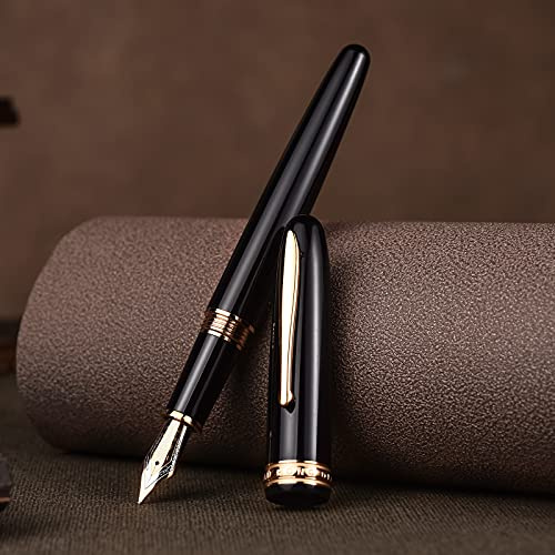 Hongdian 1841 Füllfederhalter, extra feine Feder, schwarzes Kunstharz, klassisches Schreibgerät mit Metalletui
