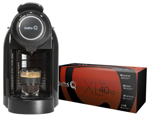 Delta Caffè Q Promo Macchina con capsule - Q Evolution, 1L, Nero Regalo Pack XL Intensità 40 Capsule