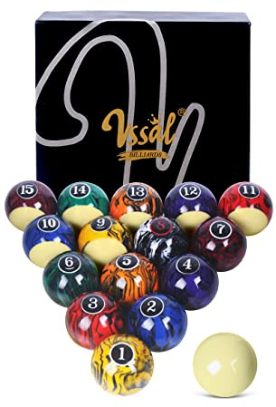 VSSAL Billiard Balls Set Pool Table Balls Marble-Swirl & Classic Style 16 Ball Set (Premium Dark Marble)