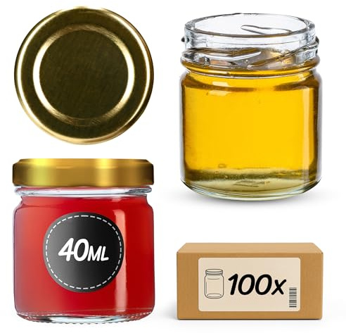 KADAX Lot de 100 mini bocaux en verre 40ml Ø43 – Couvercle Twist-Off hermétique TO43 – Pour épices, miel, conserves & pots cadeaux