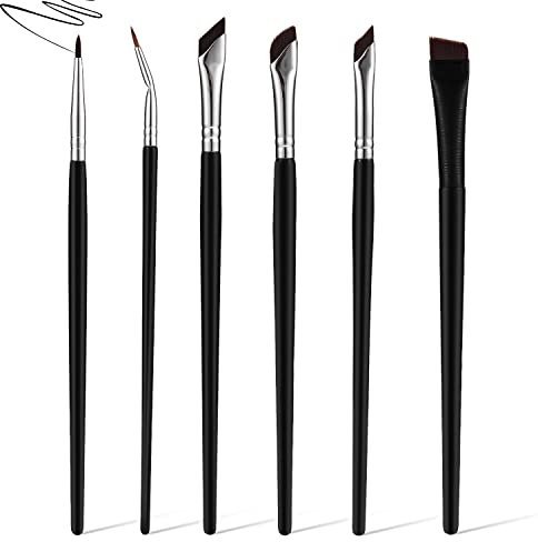 6-teiliger Eyeliner-Make-up-Pinsel, Abgewinkelter Eyeliner-Concealer, Flacher dünner Pinsel, Abgeschrägte Augenbrauen, Gebogener Pinsel für Flüssiges, Präzises Eyeliner Augenbrauen Make-up