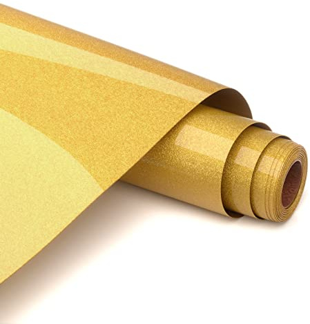 Asoway Flex Film Plotter Textile Glitter Gold, Iron On Vinyl Plotter Film Textile Heat Transfer Vinyl 30.5 x 152 cm for DIY T-Shirts and Fabrics, Easy to Cut and Weed