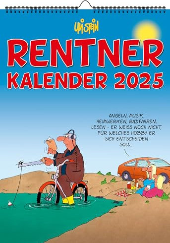 Uli Stein Kalender 2026 - Wandkalender Rentnerkalender - 240x330mm - Jahreskalender mit Motiv Seiten & Spiralbindung +5 Postkarten Geschenk - Cartoon Kalender - Monatskalender mit lustigen Sprüchen