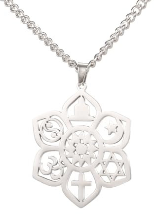 VASSAGO Coexist Lotusblumen-Halskette, Om-Kreuz, Stern, Mond, Davidstern, Yin Yang, Yoga-Anhänger, Halskette für Damen und Herren, religiöser, spiritueller Schmuck, Geschenk, Edelstahl
