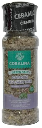 Coralina Garden Sea Salt (Reduced Sodium 20%) – Herbal Blend with Chamomile, Rosemary & Lavender. Sophisticated & Aromatic. Refillable Ceramic Grinder