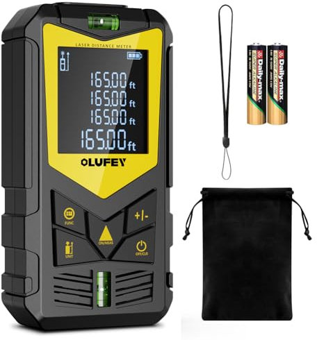OLUFEY Medidor Láser de Distancia Láser 120M, Herramienta de Medición Digital Portátil IP54, Buscador de Rango con Niveles de Burbujas y Pantalla LCD Retroiluminada