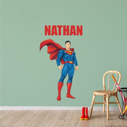 Superman Wall Sticker - Stood with Cape Blowing Personalised Wall Decal DC Superhero Art (60cm Height x 35cm Width)