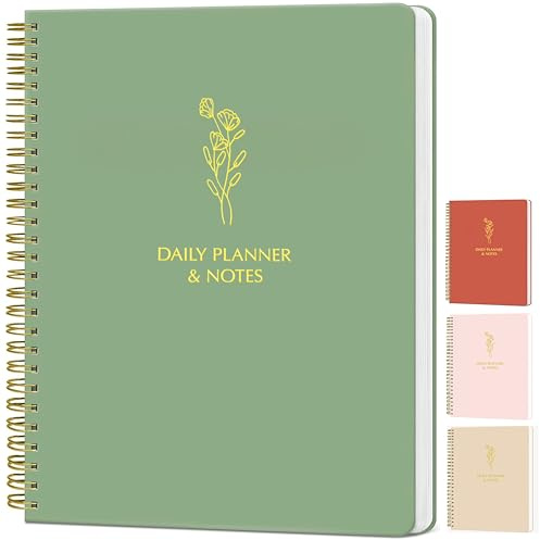 Simple Daily Planner Undated with Hourly Schedule - 6.5x9.25 Sage Green Day Planner & Spiral To Do List Notebook - Aesthetic and Cute Work Journal, Task Organizer Notepad and Productivity Planners