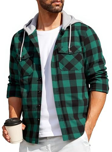 SwissWell Camisa a Cuadros Hombre Camisa de Franela para Hombre Sudaderas de Leñador de Manga Larga Exteriore Camisa Casual con Capucha M-3XL