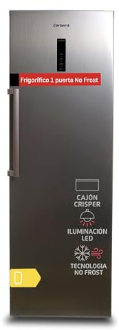 Corberó - Frigorífico 1 Puerta | CCLH18524NFX | 359L | No Frost | Display en Puerta | Luz LED | 2 Crisper XXL | Fresh Box | 4 Botelleros | Tirador Easy Open | 40 Db | Inox