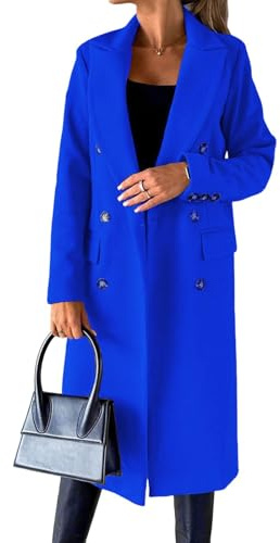 Manteau Long Femme Mi-Long Hiver Chaud Veste En Laine Doudoune Longue Blazer Chic Et Elegant Bleu M