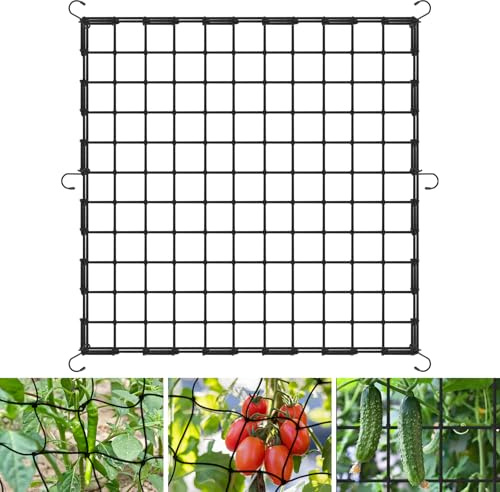 OFFCUP Elastiskt spaljénät, 120 x 120 cm trädgårdsnät med 6 krokar, växtnät gurka spaljé ärtnät för trädgårdsskötsel inomhus utomhus växt