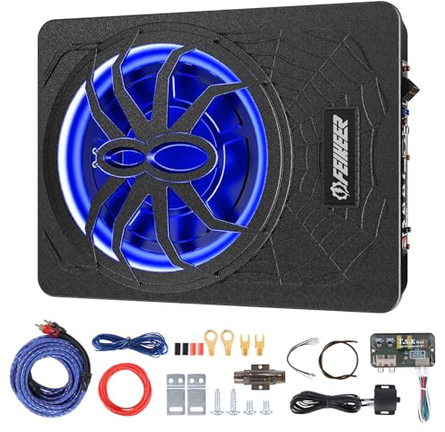 Feikeer 2026 10 1200W UnderSeat Car Subwoofer, with Multicolor LED Lighting, Deep Bass Enhancement. Subwoofer and Amp Package for a Dynamic Driving Experience with Bass Melodies