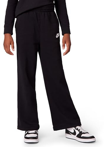 Nike Girl's Sportswear Club Fleece Wide-Leg Pants, Black/Black/White, Small