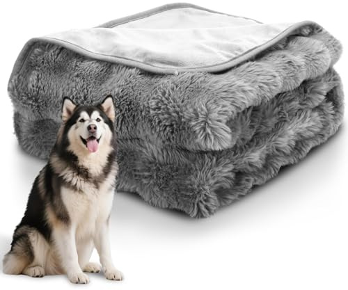 Nobleza Manta Impermeable Perro, Manta Suave de Felpa para Perros, Gatos, XXL 200 x 150 cm, Reversible, Lavable Mascotas de Fugas para Sofá y Cama, Gris