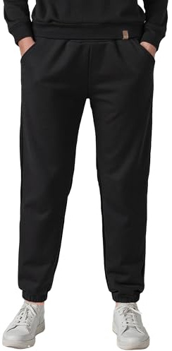 VIVISENCE Pantalon De Survêtement Femme Confortable Ceinture Élastique Poignets Côtelés Poches Latérales Tissu Doux Coton Mélangé pour Détente Maison Sport Look Quotidien 9104, Noir,44