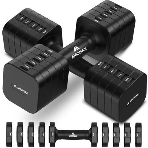 Amonax Pesi Palestra Manubri Regolabili 5 in 1, Set di pesas 1kg/2kg/3kg/4kg/5kg per Uomo e Donna, Kit Pesi Palestra per Casa, Manubri Palestra Compatti per Allenamento di Forza e Fitness Quotidiano