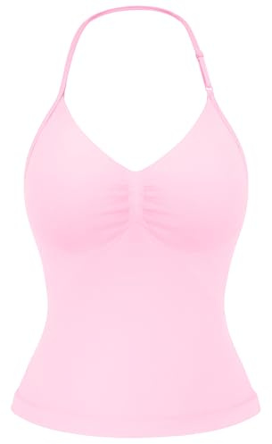 YEOREO SoftHue Impact Longline Strappy Top Women's Halter Workout Tank Tops Backless Gym Longline with Adjustable Strap Pink