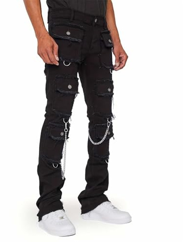 Herr vardaglig bomull trendig smal mode andningsbar lätt elastisk midja arbetskläder jeans raka fickor denim lastbyxor sport löpning jogging träning fitness utomhus