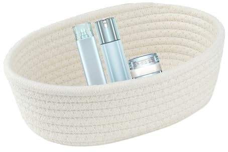 Panier en corde de coton - Panier à, panier décoratif, porte-collation - Conteneur tissé ovale durable pour cosmétiques - Stockage de bureau ou présentation de cadeau (non pesé)