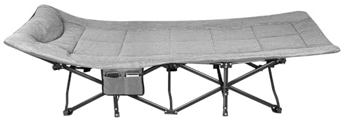 Lit de Camping Pliable avec Dossier Réglable, Lit de Camp Portable avec Matelas, Chaise Longue Inclinable, pour Maison, Randonnée, Charge 150 KG,190 cm - Gris