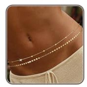 Gold Body Chain for Women Belly Waist Chain Sexy Bikini Beach Jewelry for Women Waterproof Cute Hips Stomach Sequin Coin Bead chain Belt Summer Vacation Accessories Gift For Her Bohemian Boho Jewelry