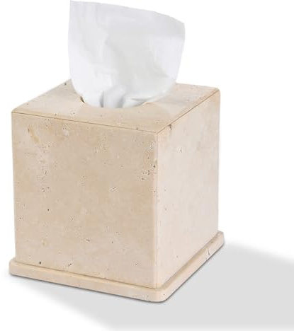 HAMAKAWA Caja De Pañuelos De Mármol, Caja De Pañuelos Cosméticos, Piedra Natural, Beige, Cuadrada, 15 X 15 X 15 Cm