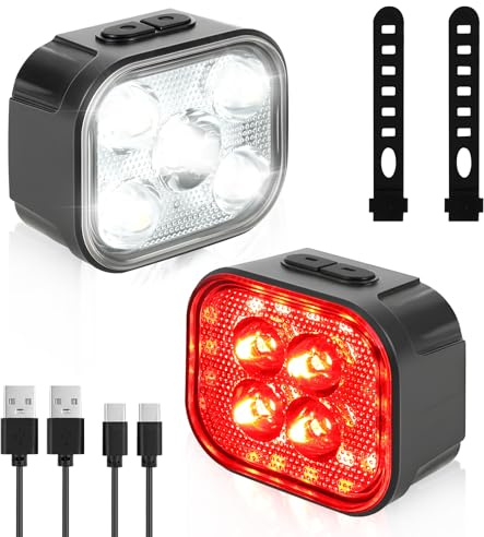 AOOSA Luci Bici Kit, IP65 Impermeabili Luce Bici Anteriore e Posteriore, USB Ricaricabile Luci Bicicletta LED, 6+12 Modalità, Ultra Luminose Luce Bicicletta per Varie Bike da Strada e da Montagna