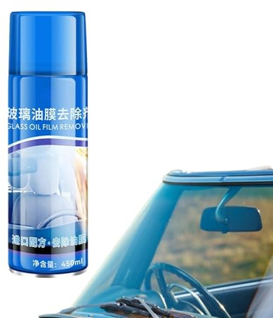 Pulitore per Vetri Auto,Rimozione Macchie Pellicola con Spugna e Asciugamano in Microfibra - Spray Pulizzante 450ml Antiappannamento per Autovetture Furgoni