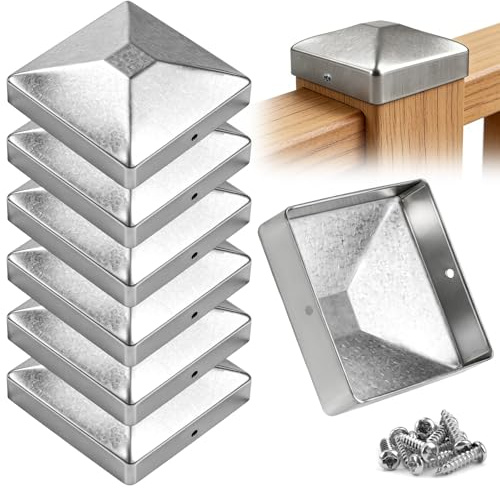 mawmuaw 6 Piezas Tapas para Postes de Vallas 71 x 71 mm Galvanizadas Inoxidables de Metal con Tornillos para Postes de Madera Pilares de Terraza