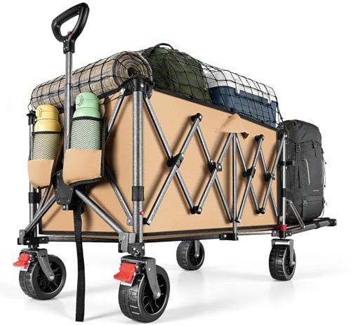 YEAUPE PRO rullvagn vikbar 200 l 120 kg, vikbar rullvagn med parkeringsbroms, 4-vägs vikning, justerbar höjd för camping, strandvagn, trädgård, shopping, svart