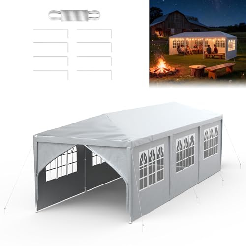 ACXIN Trädgårdspaviljong 3 x 9 m med 8 sidodelar, vattentätt festtält, stabil stålram, solskydd och väderbeständig, Oxford-tyg, trädgårdspaviljong eller grillpaviljong för fest och camping, grå