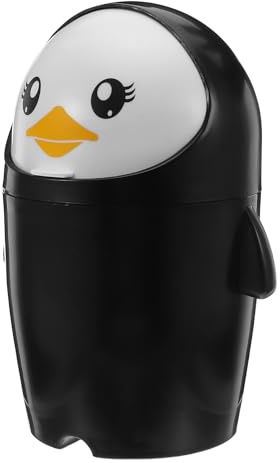 Beavorty Cestino da Scrivania Piccolo a Forma di Pinguino con Coperchio Ribaltabile, Mini Pattumiera da Tavolo Stabile per Ufficio, Bagno e Camera da Letto, Decorazione Funzionale per