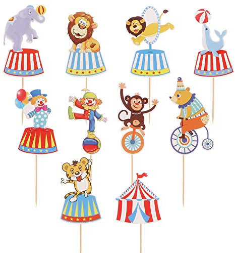 Amosfun 20 Stück Zirkus-Cupcake-Topper Zirkus Karneval Geburtstag Dekoration Zirkus Babyparty Dekoration Zirkus Geburtstag Party Supplies