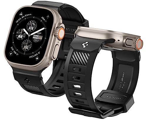 Spigen Rugged Band Armband Entwickelt für Apple Watch Ultra 2/1 49mm, Serie 10 46mm und Serie 9/8/7/6/5/4/SE 45mm,44mm - Schwarz